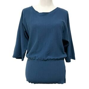 Linea Donna Women’s Sweater Blue Blouson Soft Viscose Blend Pullover Size Large